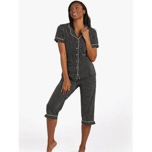 Miss Elaine Knit Pajama Set Women's Size Small in Black Geo